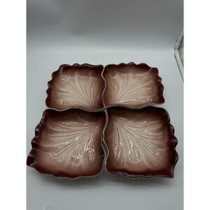 Vintage Valley Vista California Pottery 4 Brown/Cream Leaf Square Bowls #600